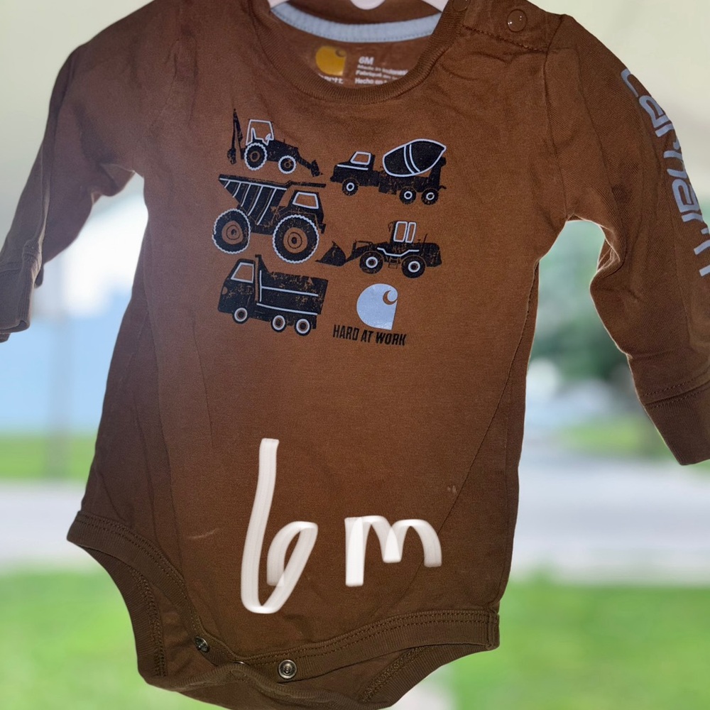 Carhartt Brown Infant Onesie with Vehicle Design